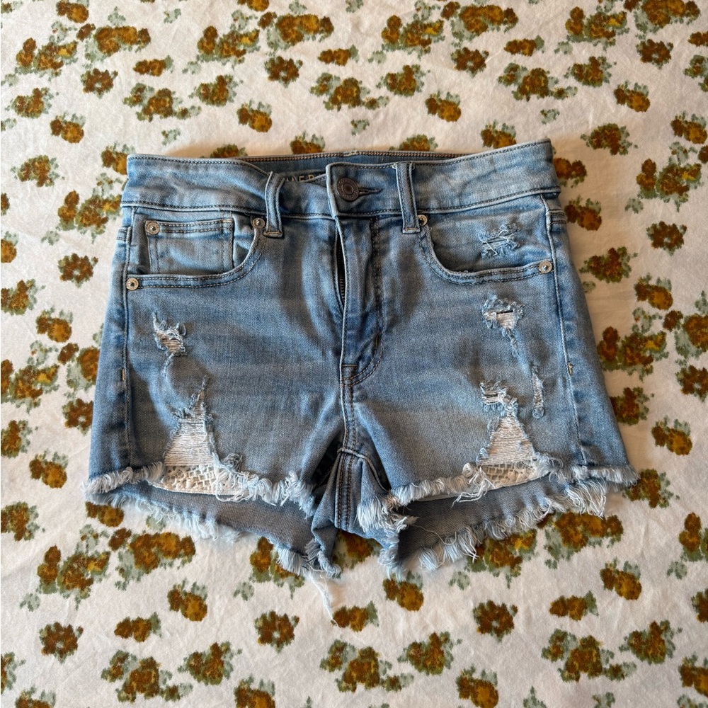American Eagle Outfitters Light Blue Distressed Jean Shorts
